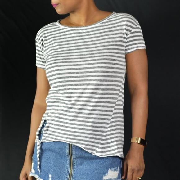 Stateside Striped Tee Gray Crewneck Side Tie T Shirt Top Short Sleeve Size XS - Picture 12 of 12